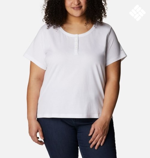 Women's Columbia Sapphire Point Henley T Shirts White | Plus Size CA-G0CLA